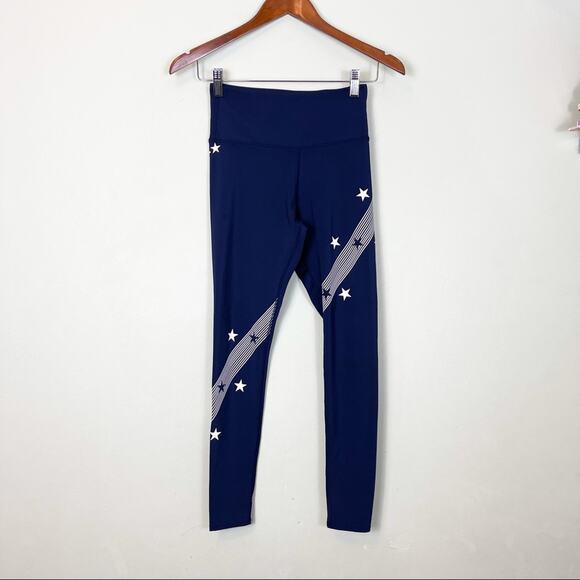 Soulcycle Navy Blue and White Stars Athletic Leggings woman's size XS - Picture 1 of 9
